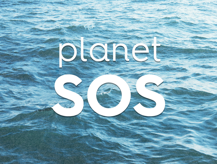 'planet SOS' text over waves